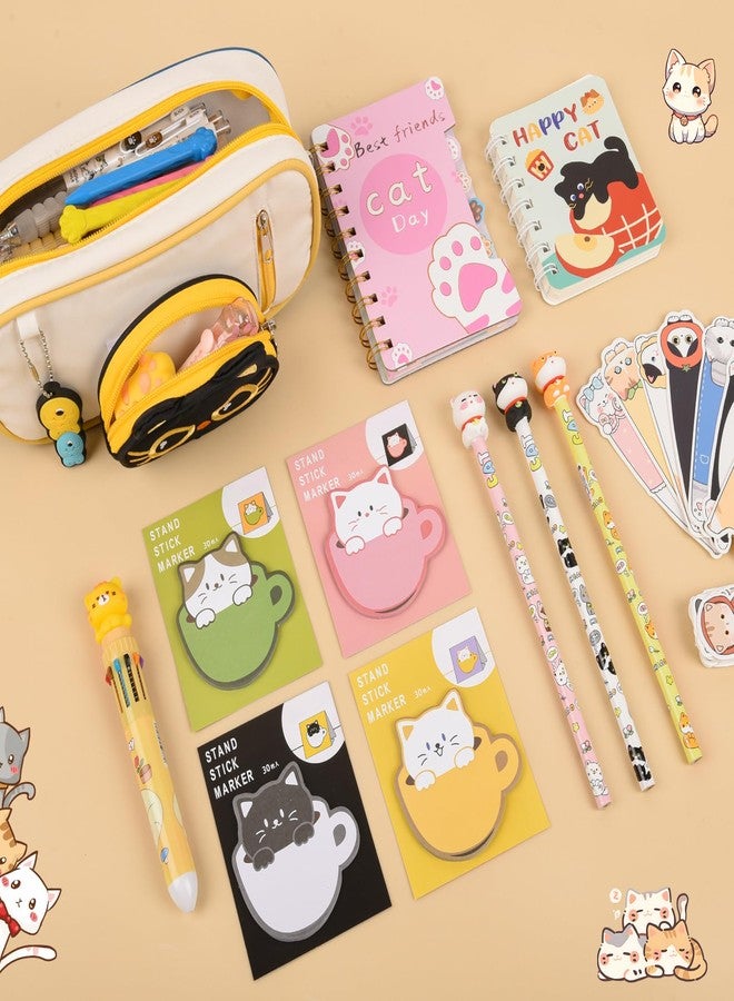 Ulema 58 Pcs Cute Cartoon Cat Stationery Set Cat Lover Gifts Christmas Gifts for Boys Girls with Cat Ballpoint Pen, Gel Pens,for Birthday Gifts,School Office Classroom Supplies. - Image 4
